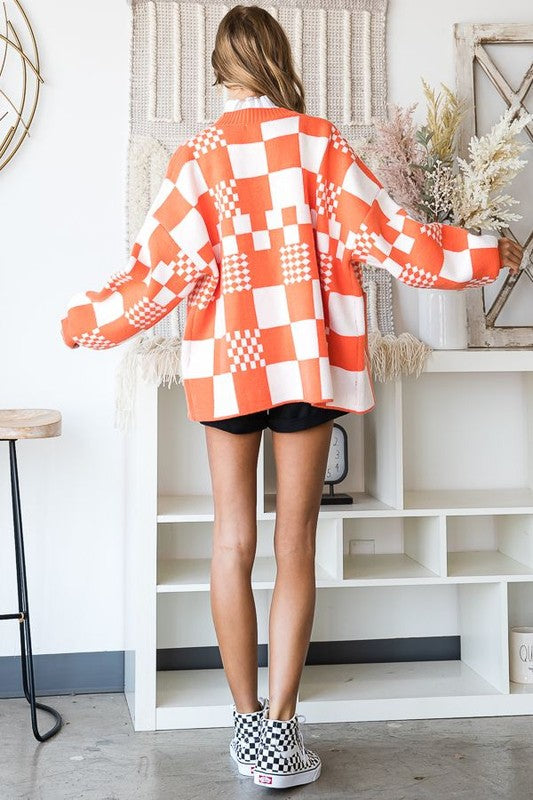 Image of Block Check Open Knit Cardigan 995150289 from Edmene LLC