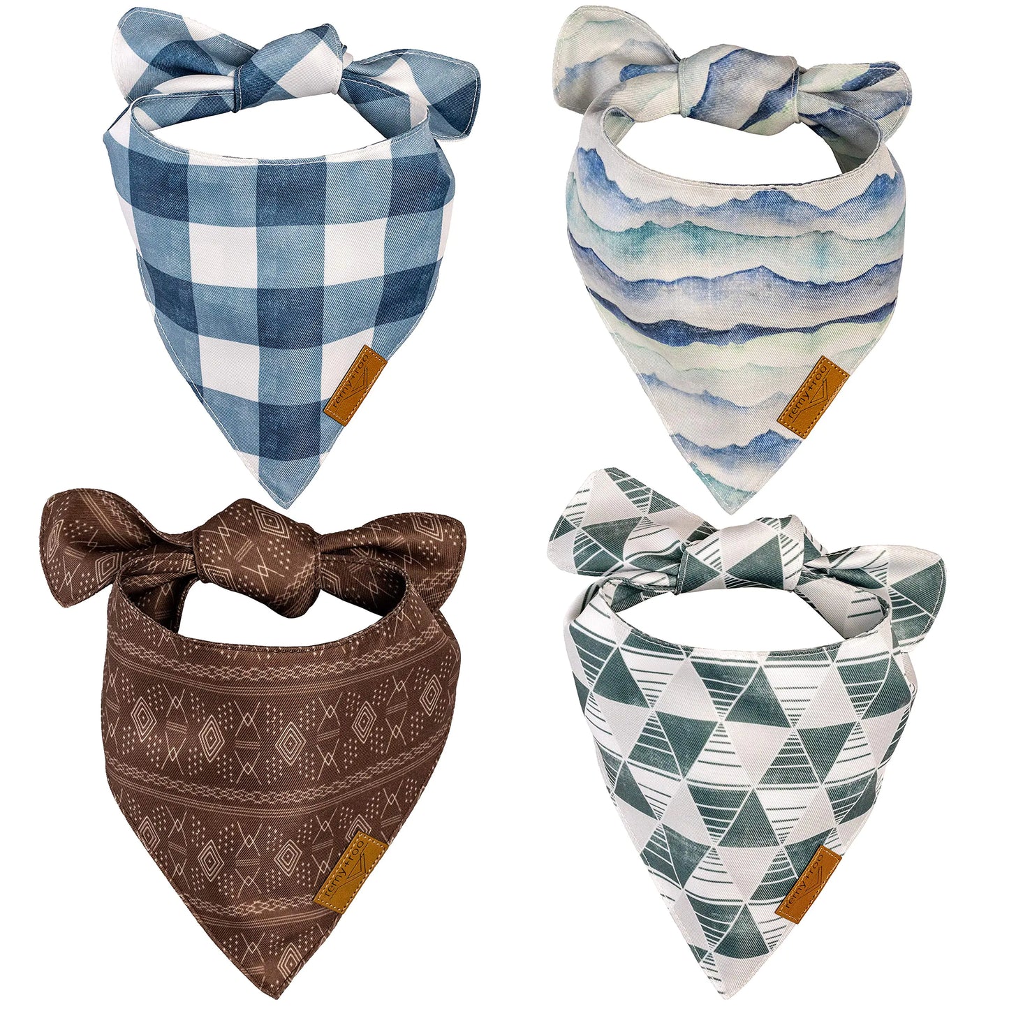 Remy+Roo Large Dog Bandanas - 4 Pack Ryan Set | Premium Durable Adjustable Polyester Fabric | Patented Shape Boy Dog Bandanas | Pack of Thanksgiving Bandanas for Dogs