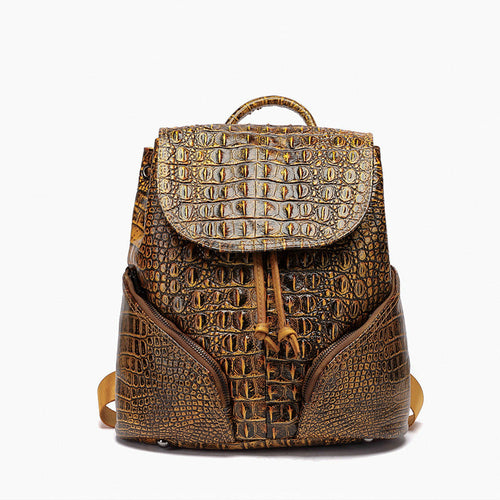 Ancient Style Solid Color Crocodile Pattern Backpack