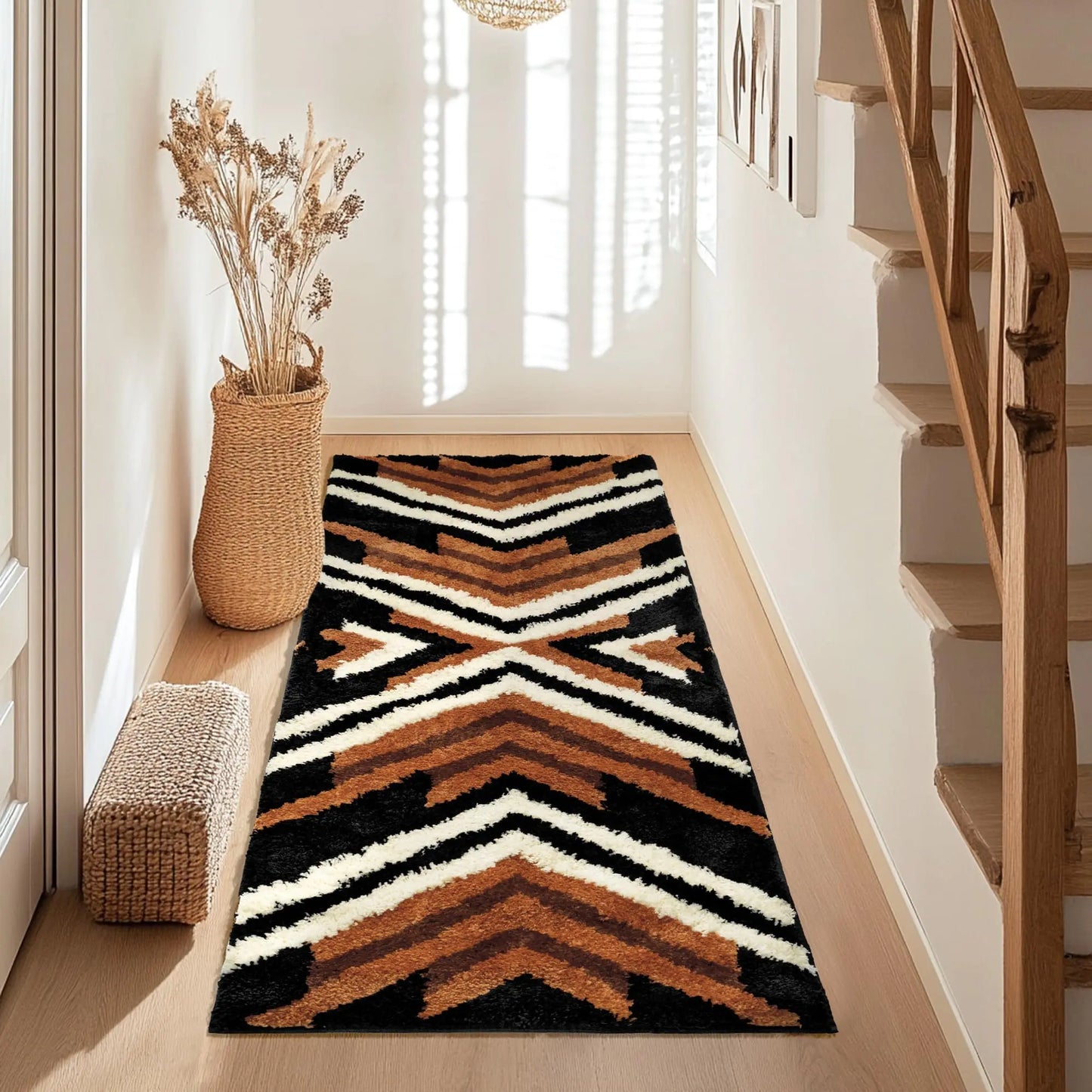 Tyrot Black Boho Long Bathroom Rugs Runner Non Slip Washable Western Aztec Bath Mats Rugs for Bathroom Hallway Plush Soft Absorbent Farmhouse Carpet for Bathroom Shower Kitchen 24x70 inch Brown