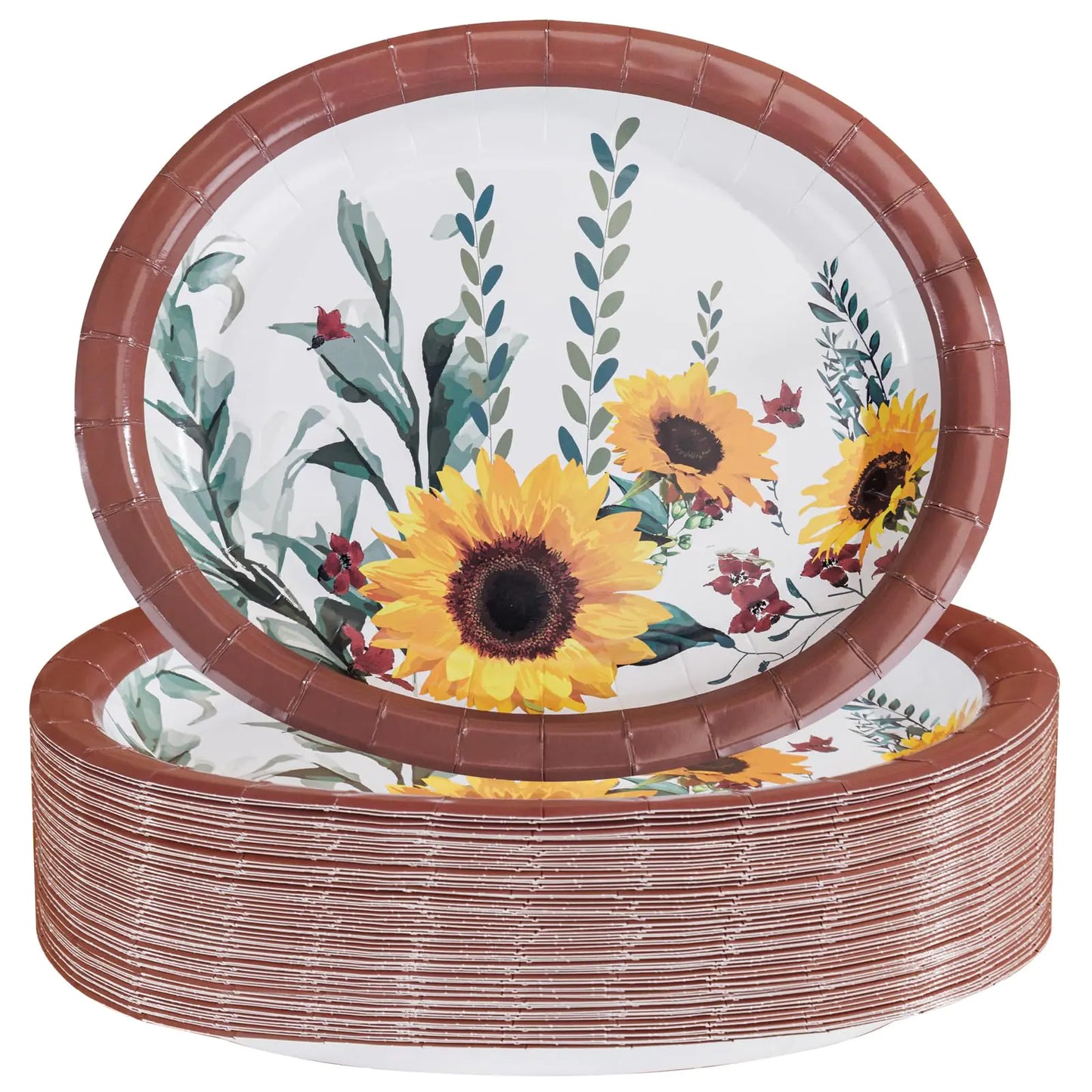 WDF 50Pack Fall Plates Paper - 10" x 12" Sunflower Oval Paper Plates Thanksgiving Paper Plates Heavy Duty-Large Disposable Paper Plates for thanksgiving