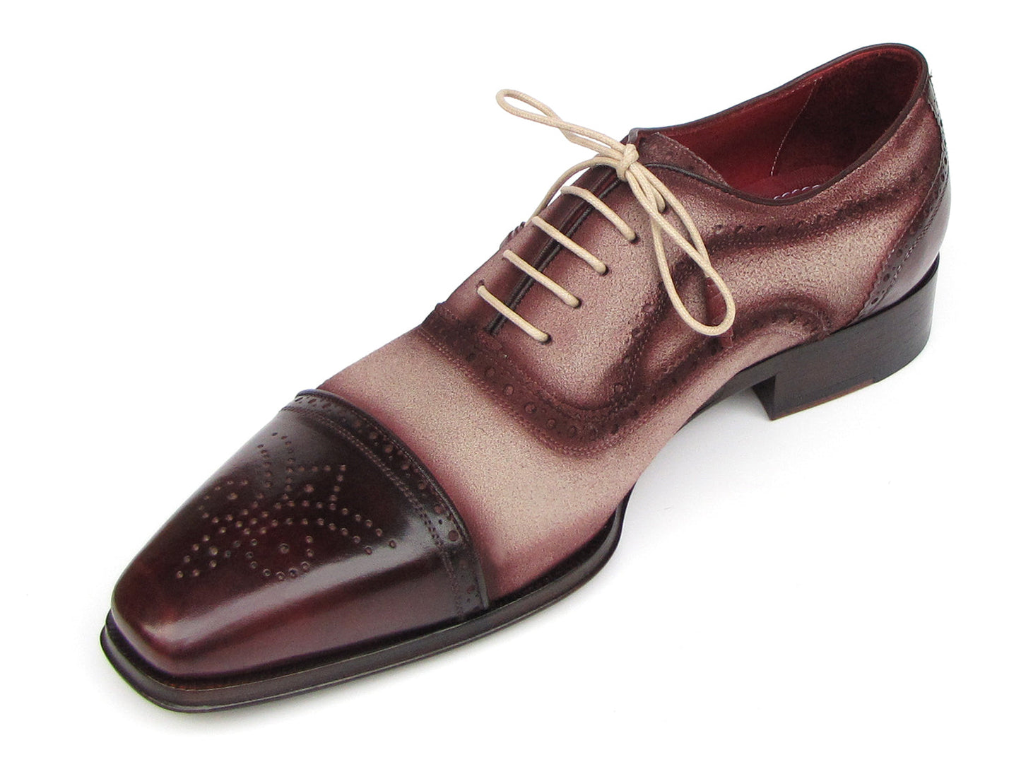 Image of Paul Parkman Mens Captoe Oxfords Bordeaux Beige Hand Painted Suede Upper And Leather Sole Id 024 Brr 659277027 from Edmene LLC