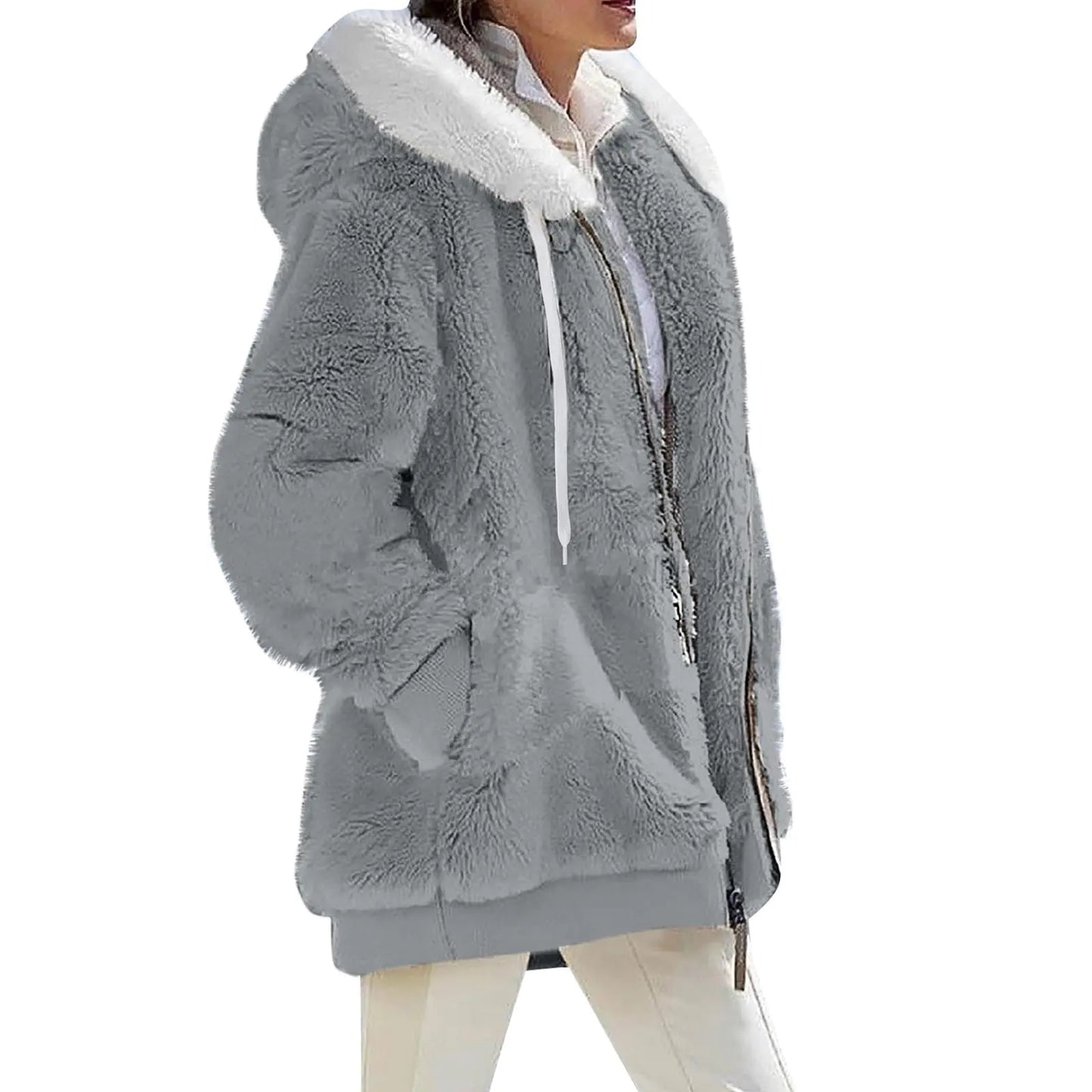 ChicCrate Log in Plus Size Womens Winter CoatPlus Coats Chaqueta Impermeable Para Mujer Women Fleece Jacket Teddy Coat For Long Fluffy Jackets Christmas Parkas(Light GrayXXL)