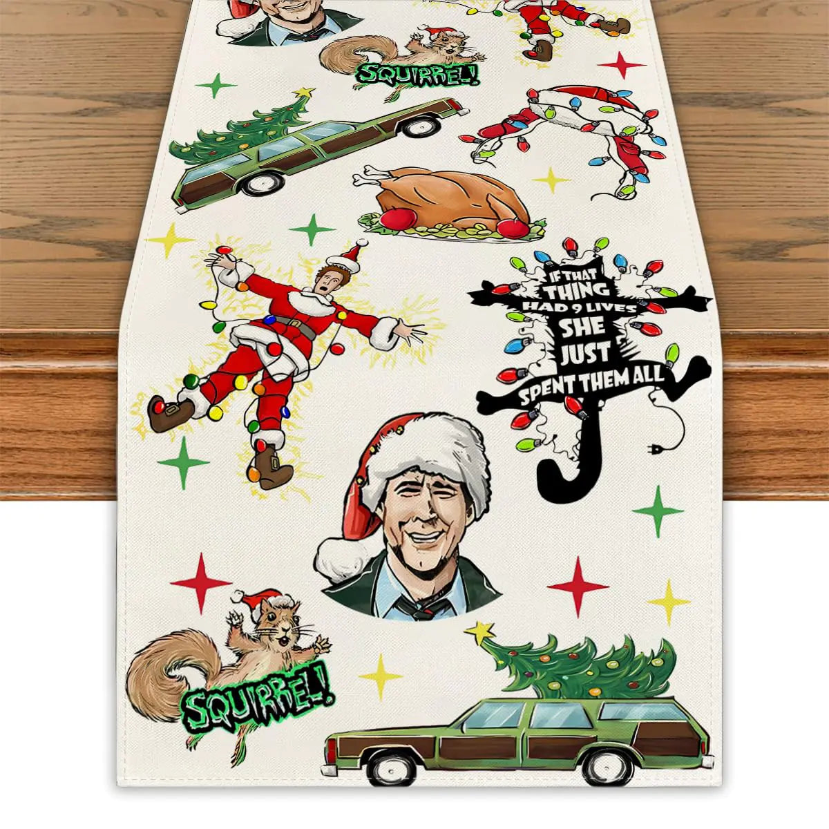 Christmas Vacation Table Runner Funny Christmas Table Cover Griswold Family Cousin Eddie Christmas Decor New Year Xmas Decor Christmas Vacation Decorations for Home Party