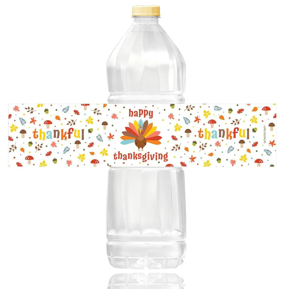 100PCS Water Bottle Labels Turkey Day Themed Water Bottle Wraps Stickers for Thanksgiving Party Favors