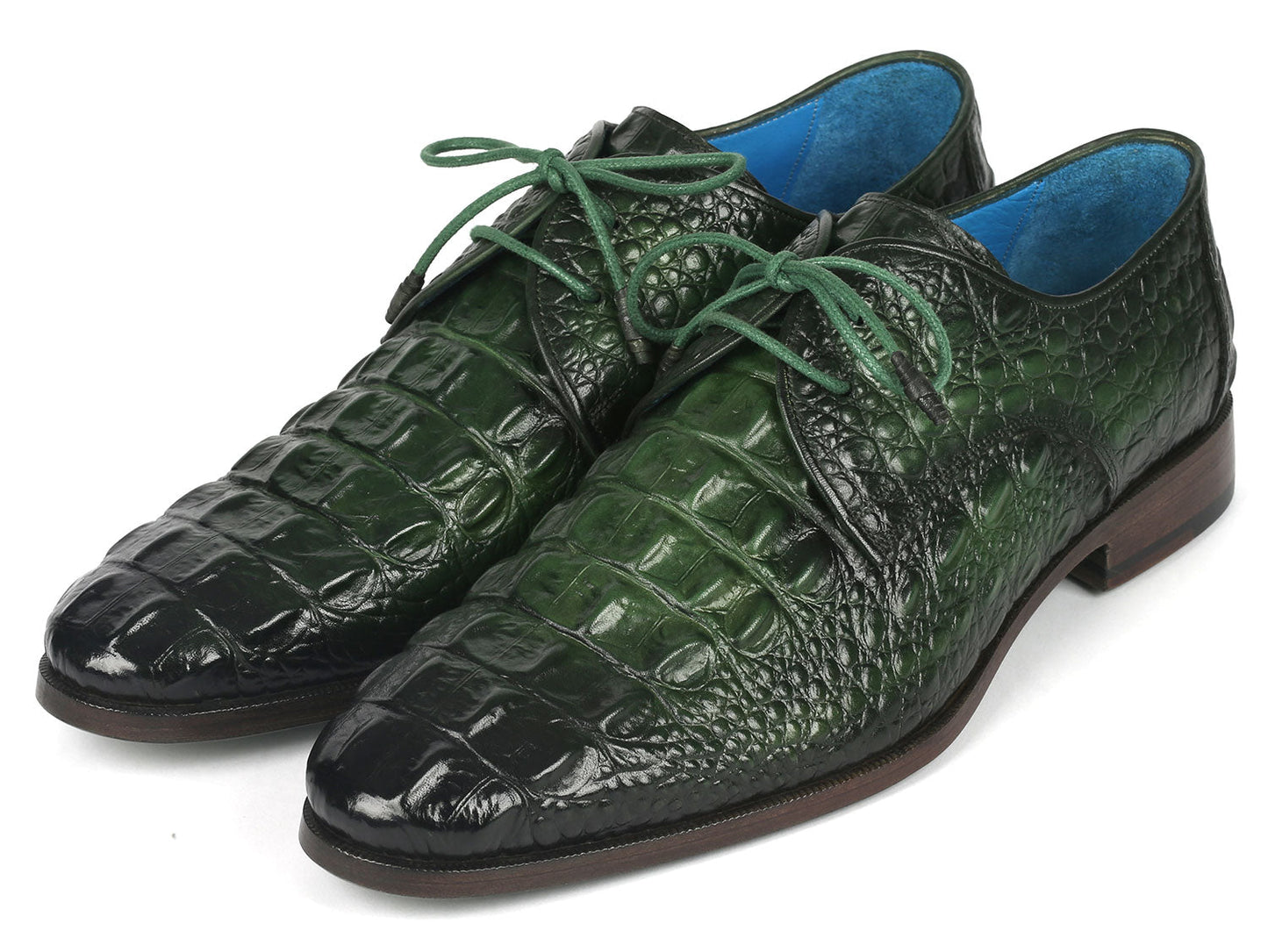 Image of Paul Parkman Mens Green Croco Textured Leather Derby Shoes Id 1438Grn 485058680 from Edmene LLC