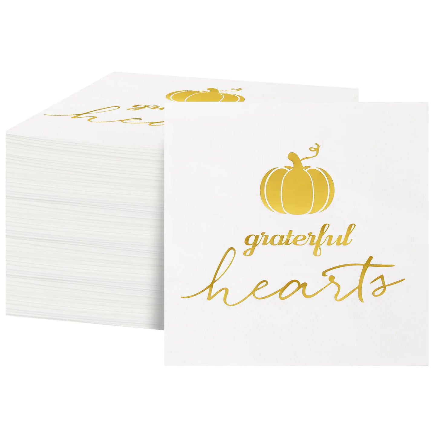 FLOWERCAT 100-Count 2-Ply Thanksgiving Napkins & Pumpkins Paper Napkins - Gold Napkins Disposable Premium Quality - 5" x 5" Paper Napkins for Autumn Thanksgiving Harvest Party Supplies