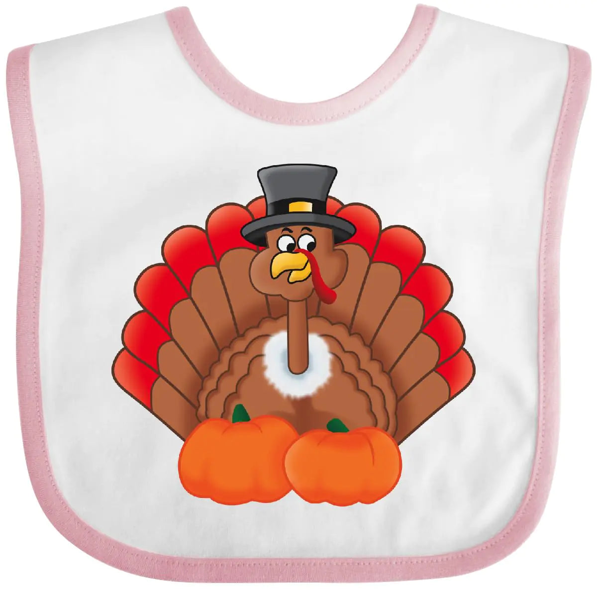 inktastic Thanksgiving Turkey with Pumpkin Baby Bib White and Pink 3ad1