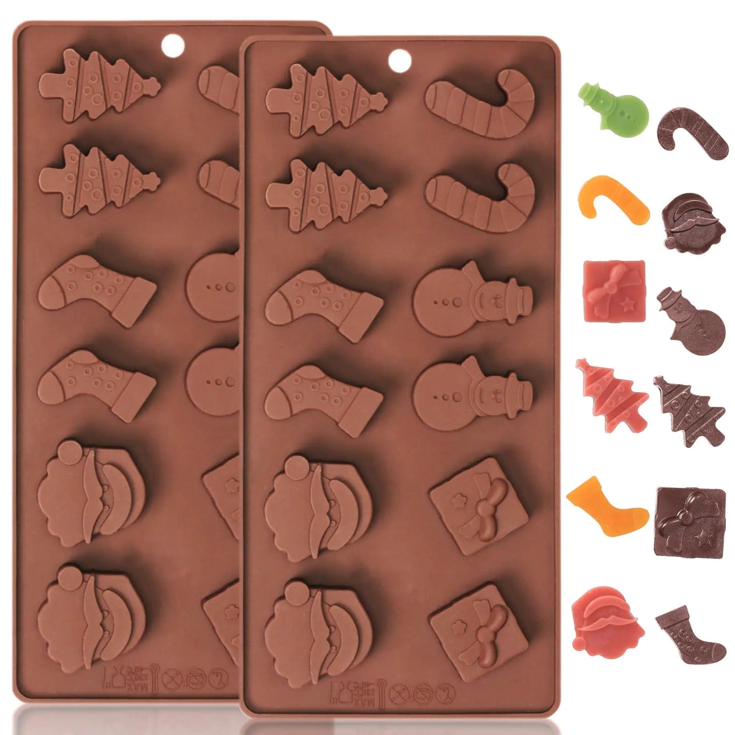 ZTHapwa Chocolate Molds Silicone Christmas Small Christmas Candy Molds with Shape of Santa Christmas Socks Christmas Tree Candy Cane Snowman Xmas Box for Gummy/Fudge/Jelly/Fruit Snacks 2 Pcs