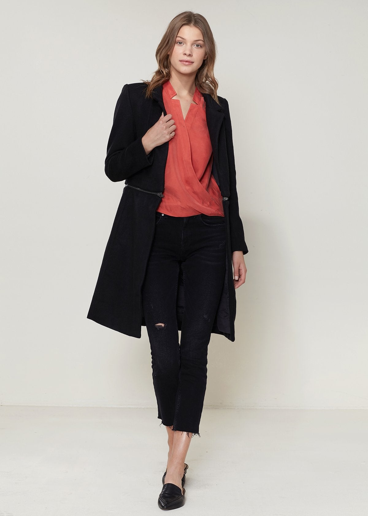 Image of Womens Wool Blended Open Front Jacket In Black 1518056861 from Edmene LLC