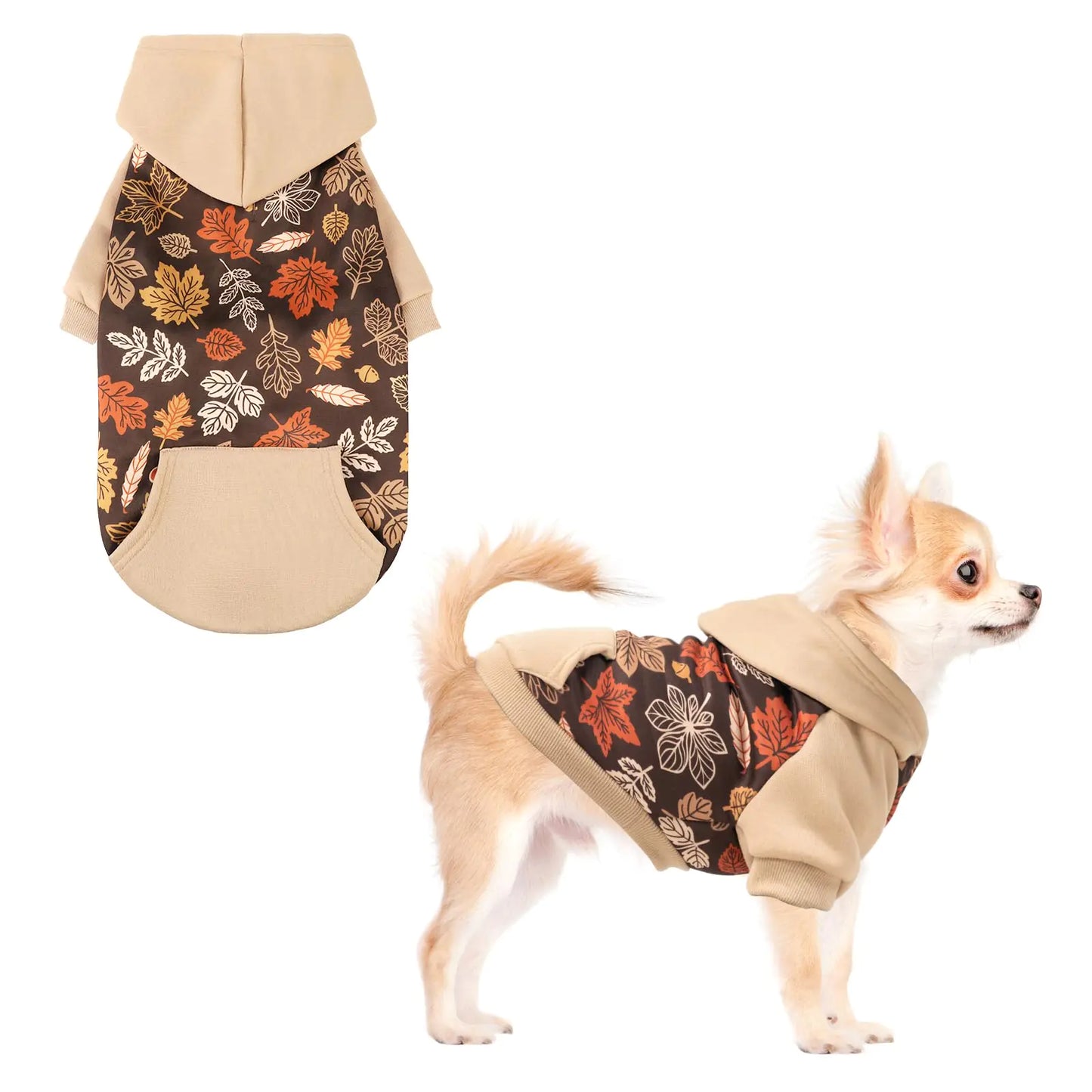 KOOLTAIL Fall Dog Hoodie with Autumn Maple Leaf Pattern for Small Medium Large Dogs -Thanksgiving Pet Sweater Sweatshirt Warm Cold Weather Clothes with Leash Hole and Pocket for Puppy Male/Female S