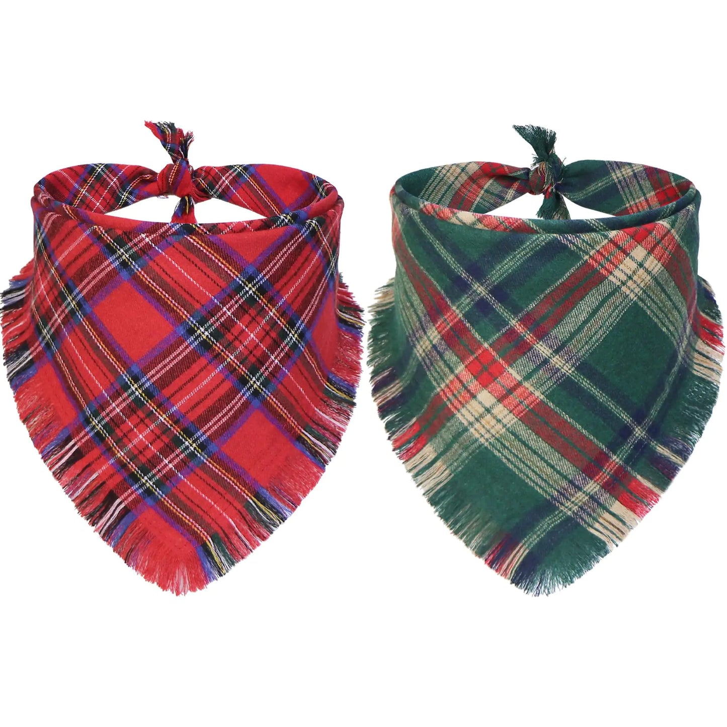 JOTFA 2 Pack Christmas Dog Bandanas with Tassels Edges Multi Sizes Plaid Dog Christmas Bandana Scarf Holiday Christmas Bandanas for Medium Large Dogs (Christmas Large)