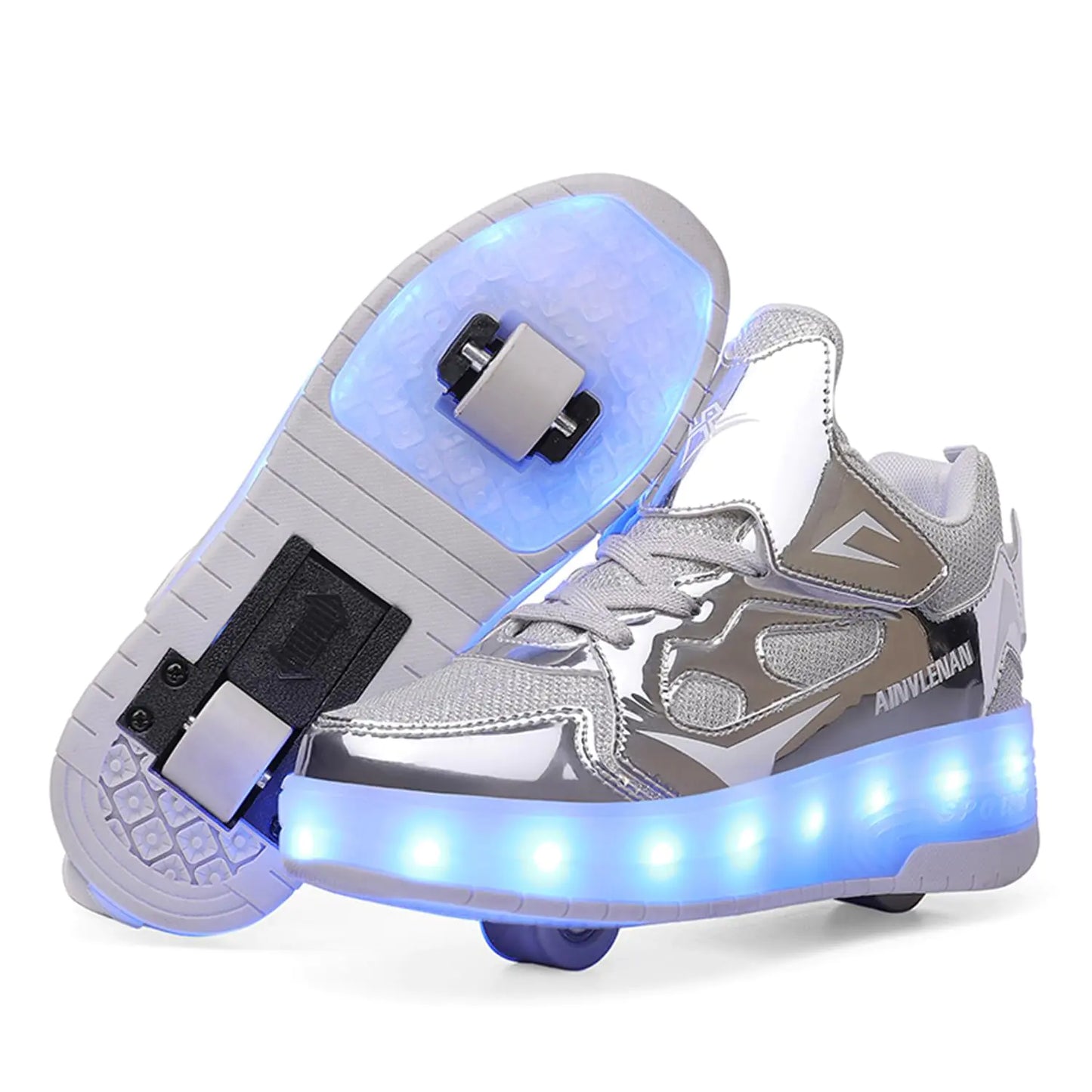 YTFCstep Roller Skate Shoes for Boys and Girls Kids LED Light Up Fashion Sneakers with Rechargeable and Detachable Wheels The Gift for Party Birthday Christmas Day12 Little KidSilver