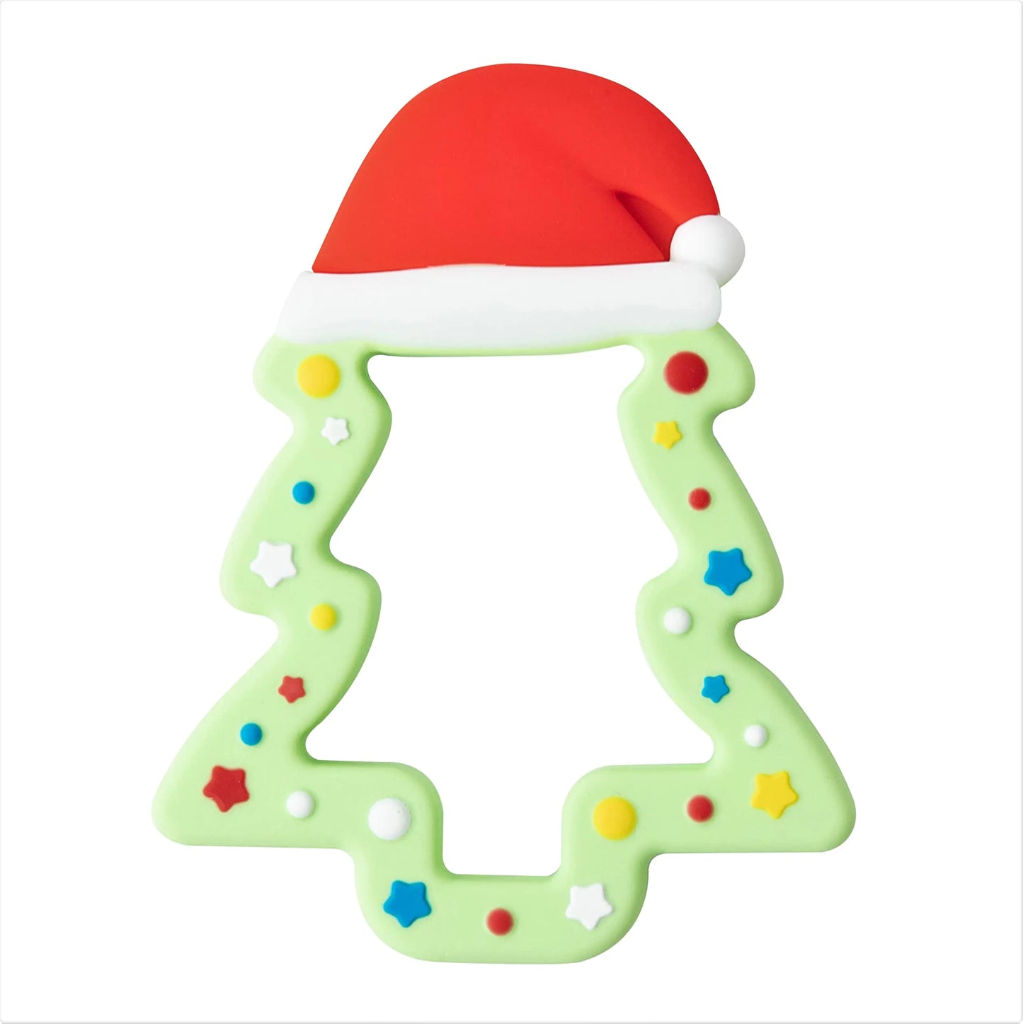 Jimibaby Silicone Christmas Teether The First Christmas Holiday Teething Toy for Baby Boys and Girls Ideal Christmas Stocking Stuffer Comes with Gift Package (Christmas Hat) (Matcha)