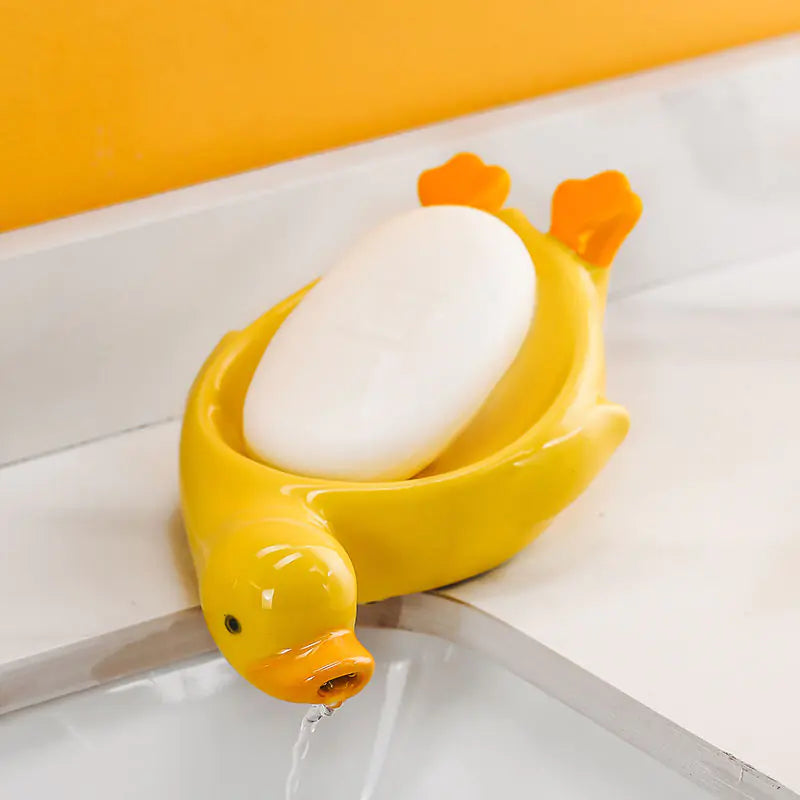 Cute Portable Ceramic Duck Soap Dish Bathroom Organizer