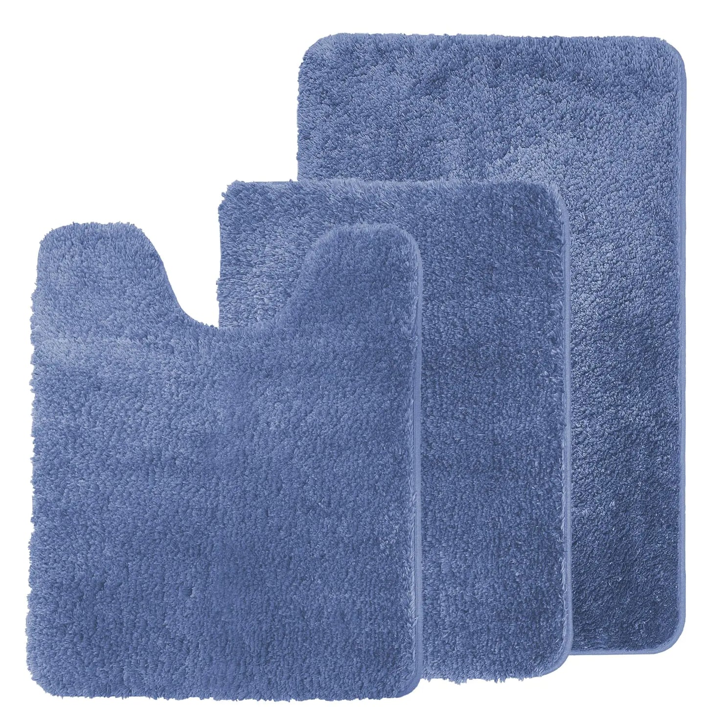 Blue Bathroom Rugs Bathroom Rugs Sets 3 Piece Water Absorbent Microfiber Bath Mat Set Non Slip Machine Washable Thick Plush Bathroom Rugs with U-Shaped Mat for Bathroom Floor and Shower Blue
