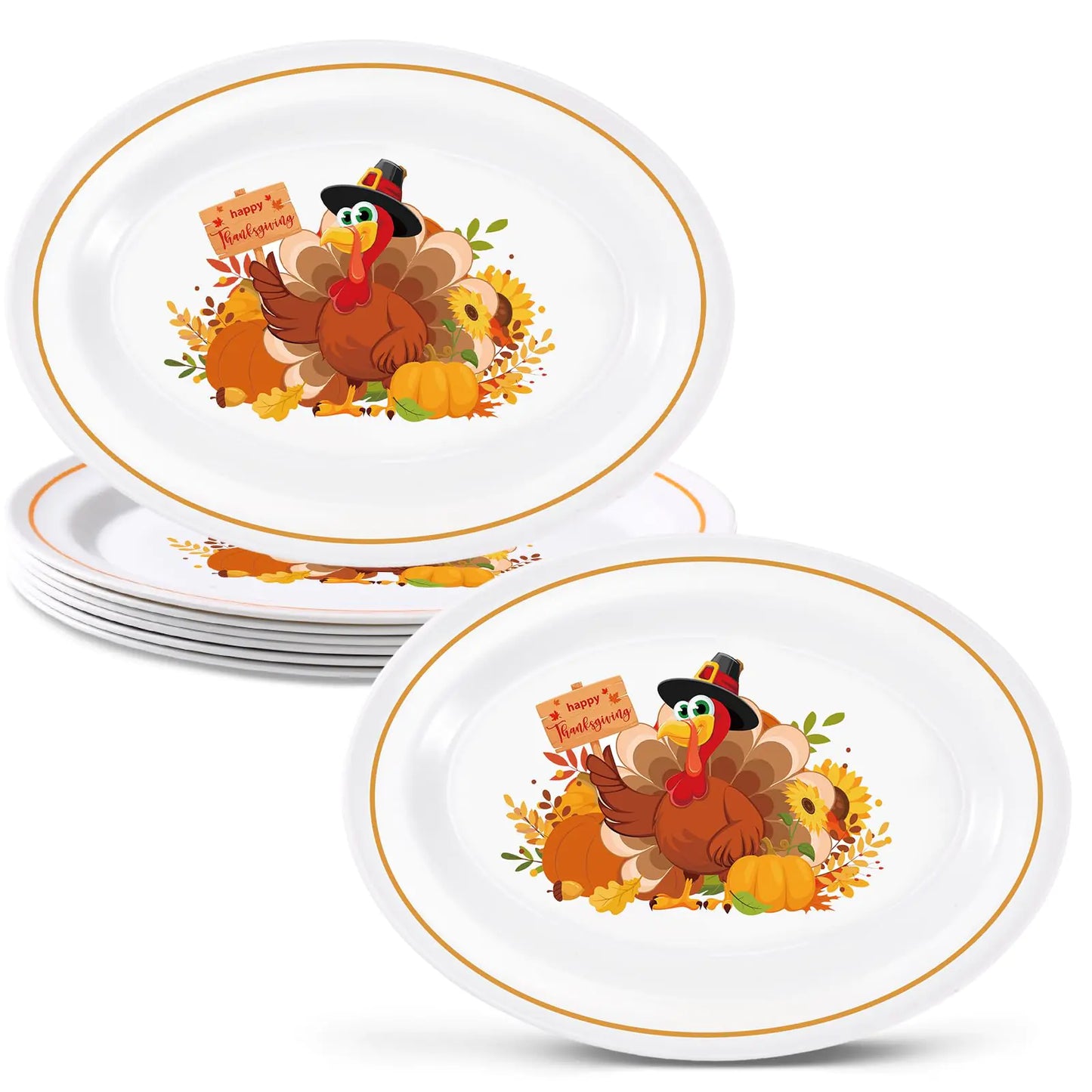 Blushtier 6 Piece Pumpkin Turkey Thanksgiving Plate Bulk Reusable Serving Platter Fall Oval Dinnerware Salad Dessert Fruit Candy Holder Dishes for Thanksgiving Party(Turkey)