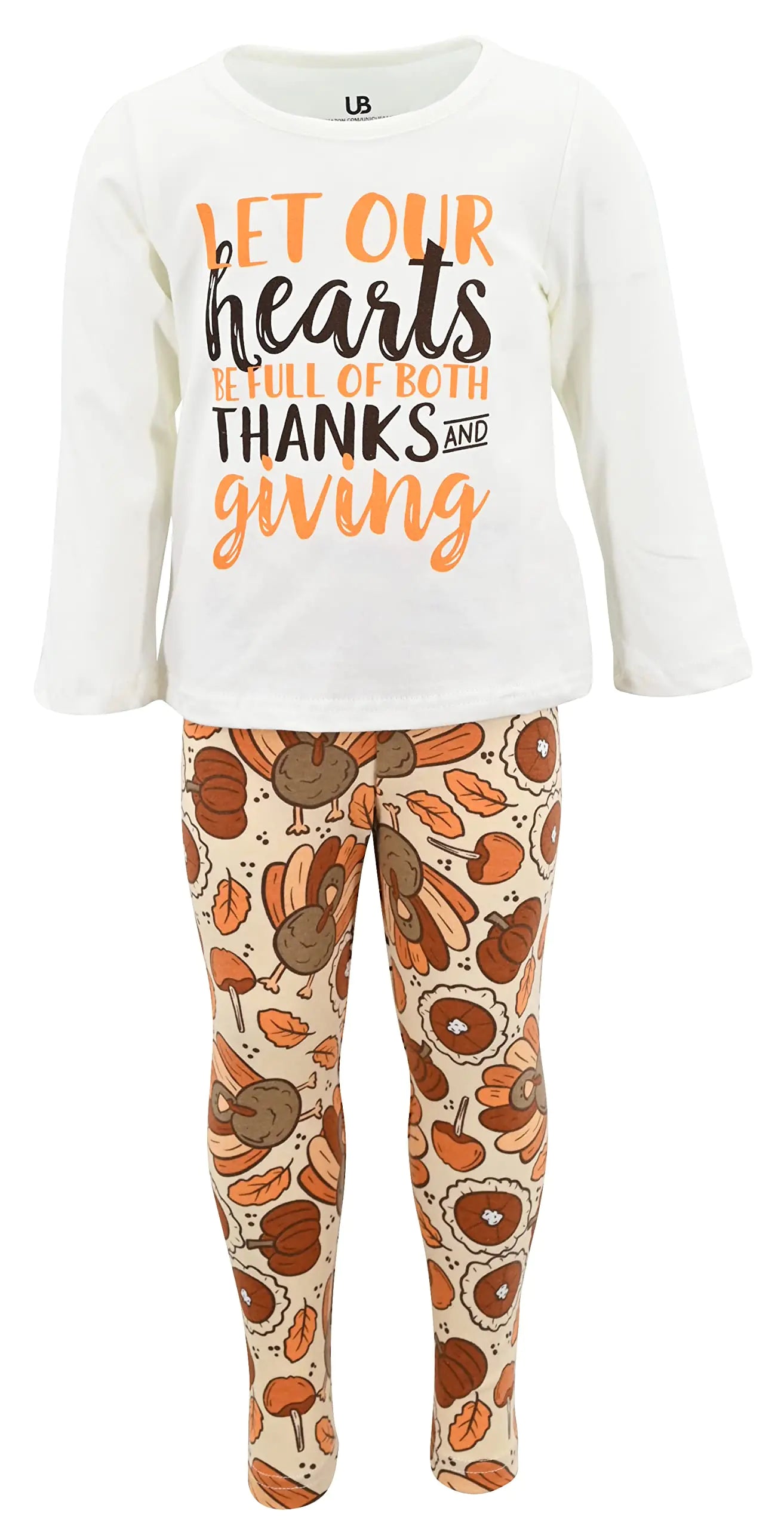 Unique Baby Girls 2 Piece Hearts Full Thanksgiving Clothes Leggings Set Outfit (7Y White)