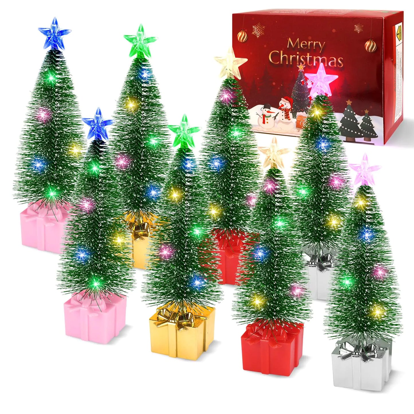 Mini Christmas Tree with Lights 8 Pack Tabletop Christmas Tree with Lights for Indoor Christmas Decorations Holiday Party Ornagment Christmas Centerpieces for Tables (8)