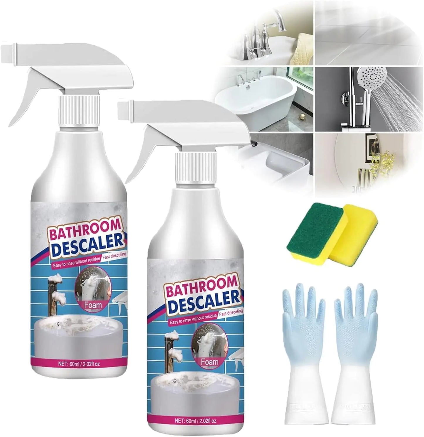 COCOSILIYA 2pcs Bathroom Descaler Spray Stubborn Stains Cleaner Multipurpose Bathroom Foam Cleaner 2024 New Bathroom Descaler Cleaner Powerful Descaling Cleaning Agent for Bathtub Glass