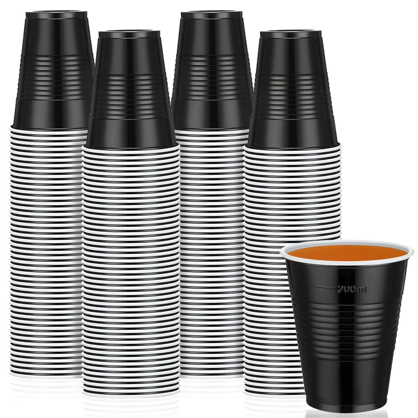 Yinkin 100 Pcs 9oz Halloween Disposable Plastic Cups Cold Drinking Cups for Birthday Party Wedding Wine Coffee Halloween Thanksgiving Christmas(Black)