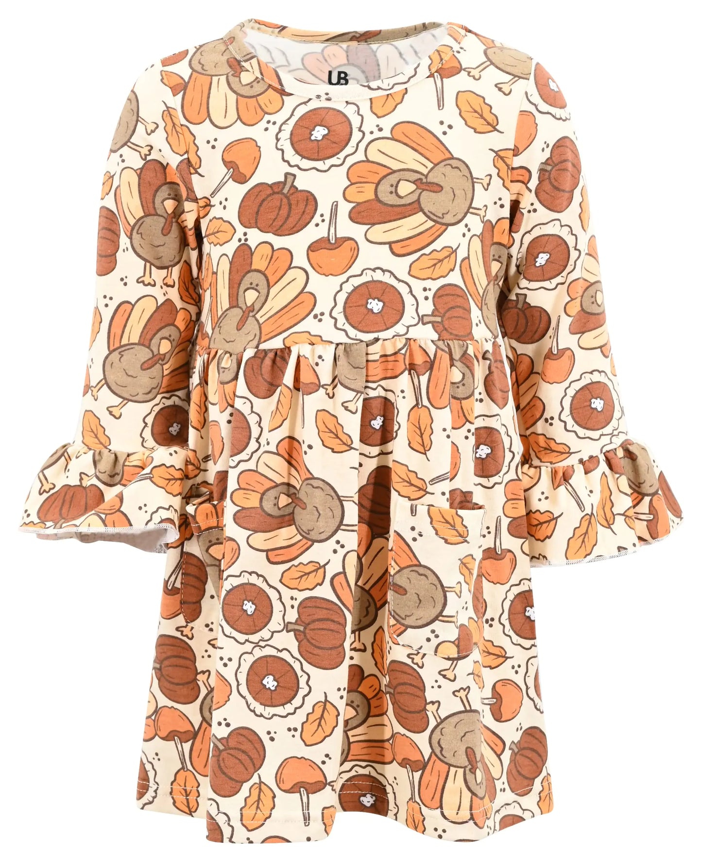 Unique Baby Girls Long Sleeve Ruffled Dresses for Toddlers and Kids 7 Years Thanksgiving Turkey Pie