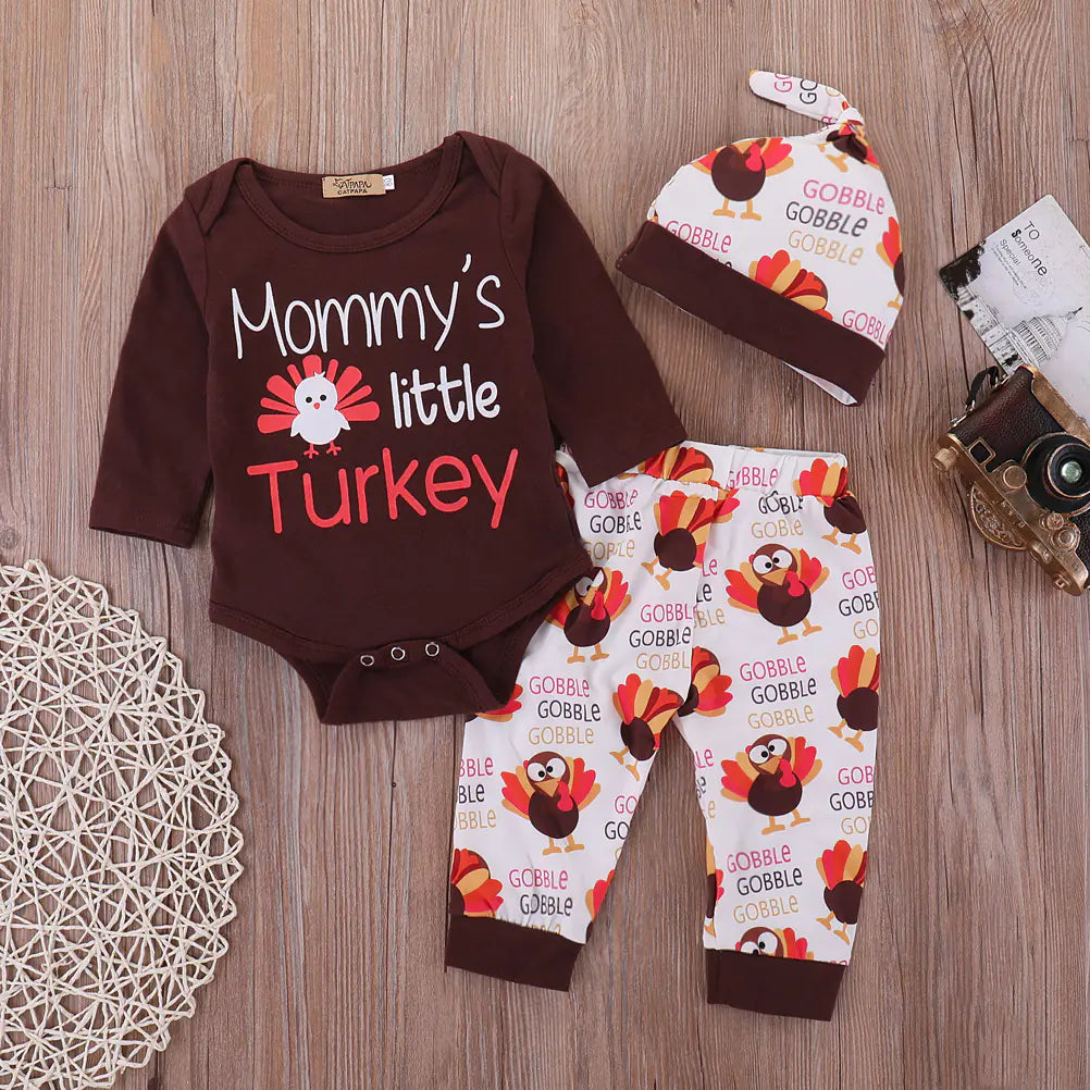 Thanksgiving Letter Print Outfit with Pumpkin Pants Set