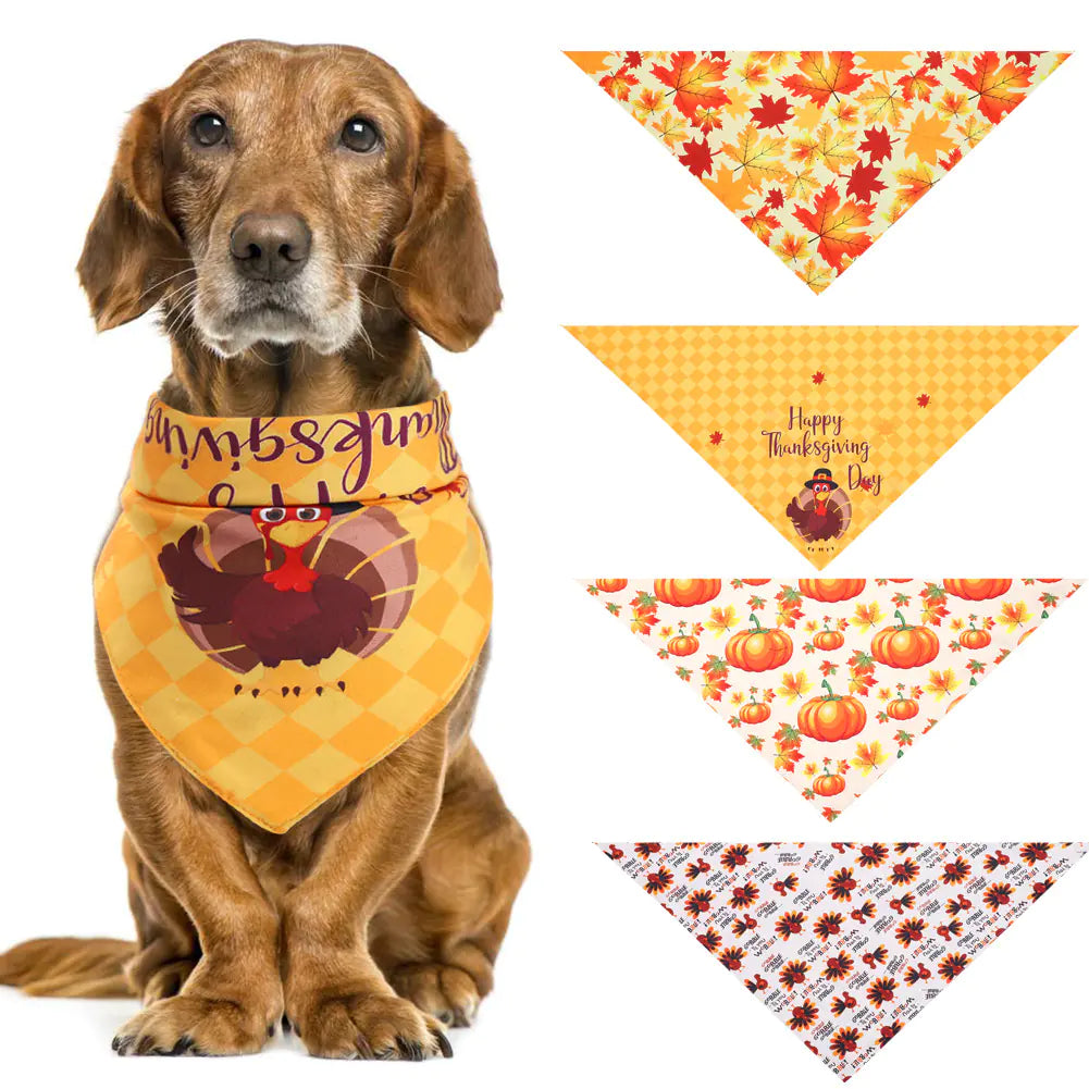 Thanksgiving Pet Bandana with Turkey and Pumpkin Design