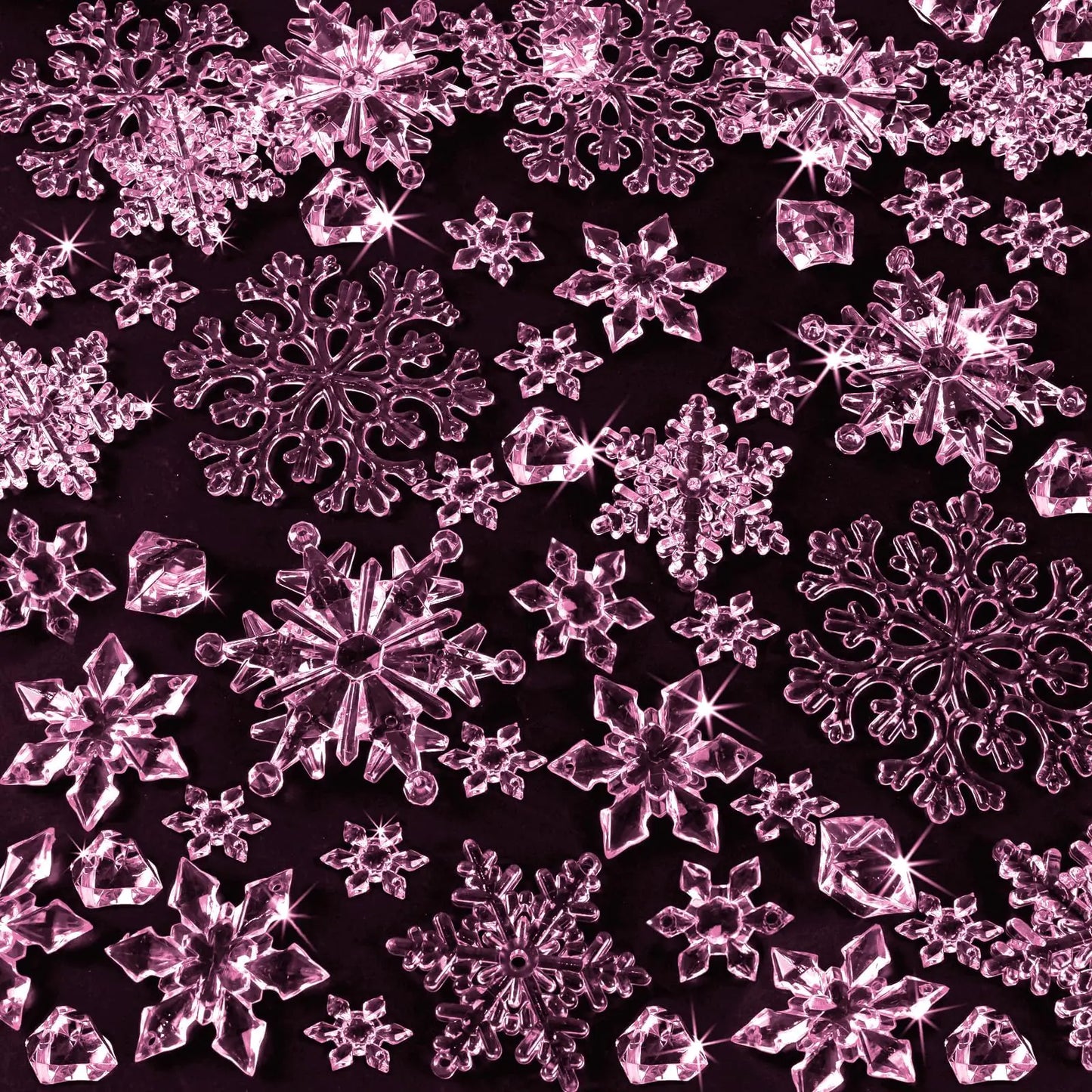 40Pcs Christmas Tree Decorations Christmas Snowflake Ornaments Pink Acrylic Snowflakes Crystal Christmas Hanging Ornaments with Beads for Winter Xmas Christmas Tree Holiday Party Supplies Indoor