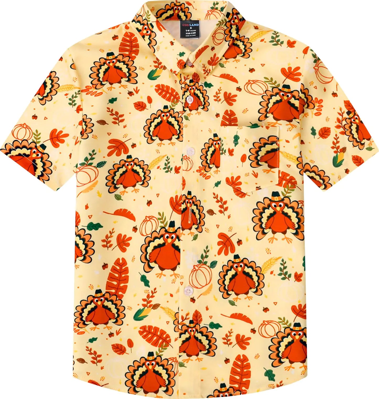 COSLAND Boys Turkey Button Down Shirt Kids Thanksgiving Top Yellow Medium