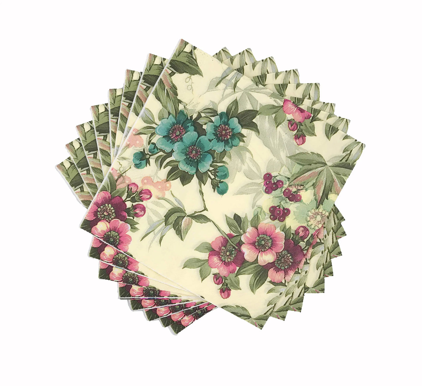 WallyE Shabby Chic Floral Paper NapkinsMint Floral Printed Country Garden Inspired for Thanksgiving Garden Party or Wedding20 Pack