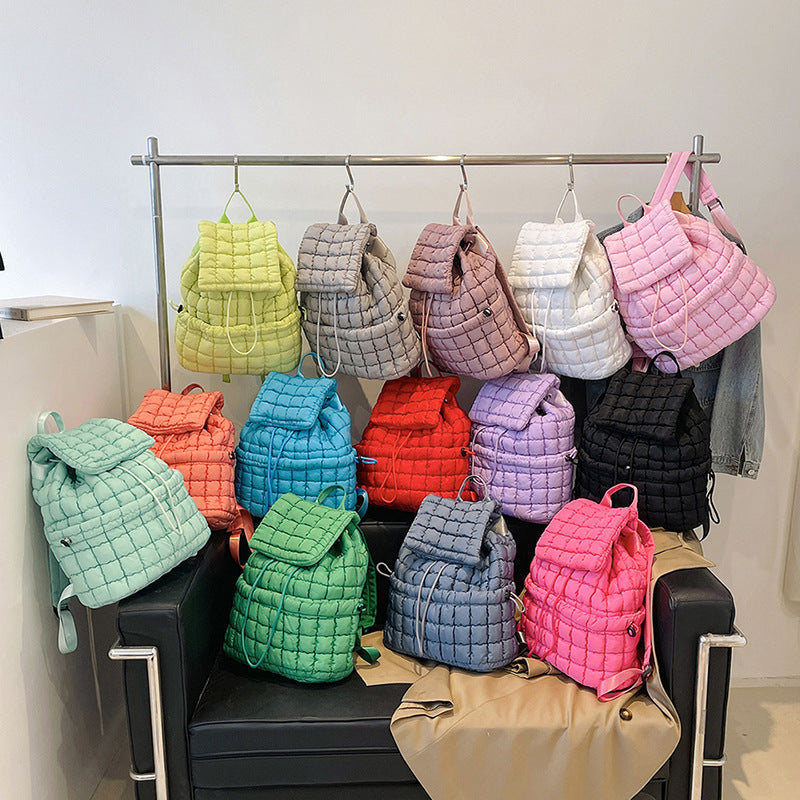 Image of Candy Color Quilted Women Backpack Puffy Down Padded School Bag Large Cotton Travel Back Pack Bags For Women Plaids Shoulder Bag 982115756 from Edmene LLC