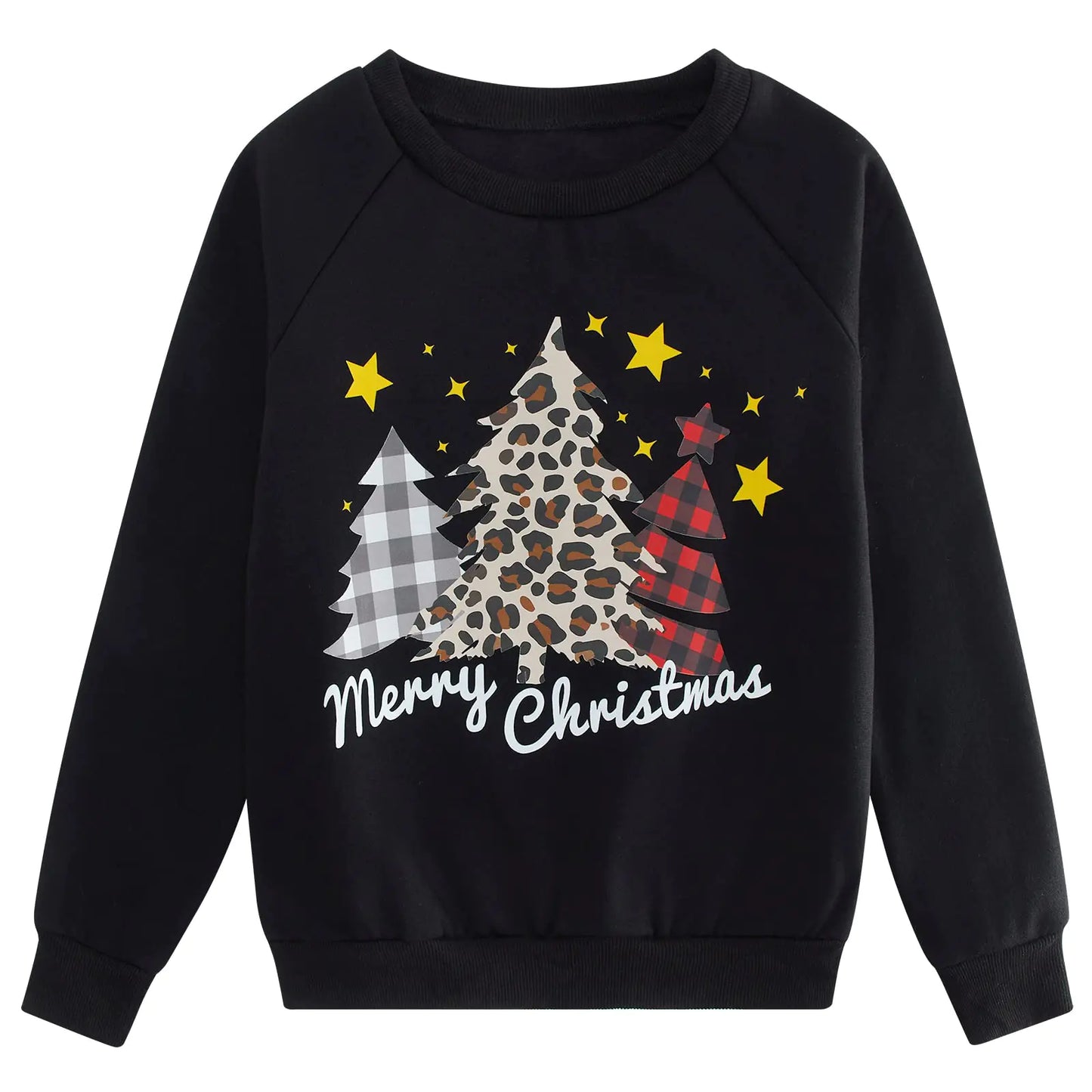 Kimoda Girls Christmas tree Sweatshirt Unisex Kids Xmas Black Pullover Boys Winter Fleece Long Sleeve Top Clothes 11-12T