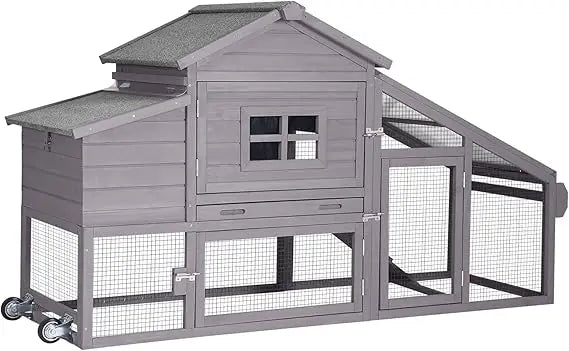 Image of Rabbit Hutch Outdoor Mobile Chicken Coop With Wheels Wooden Bunny Cage Large Duck House With Run Uv Roofred from Edmene LLC
