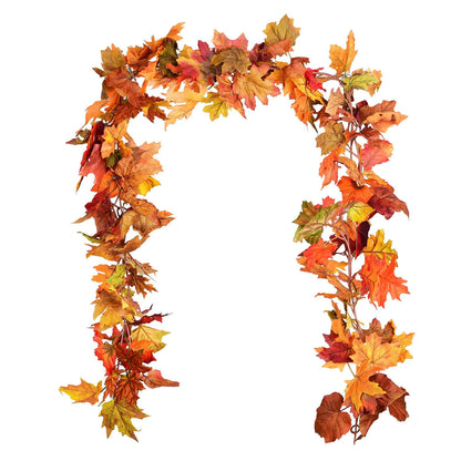 DearHouse 2 Pack Fall Garland Maple Leaf 5.9Ft/Piece Hanging Vine Garland Artificial Autumn Foliage Garland Thanksgiving Decor for Home Wedding Fireplace Party Christmas (Orange)