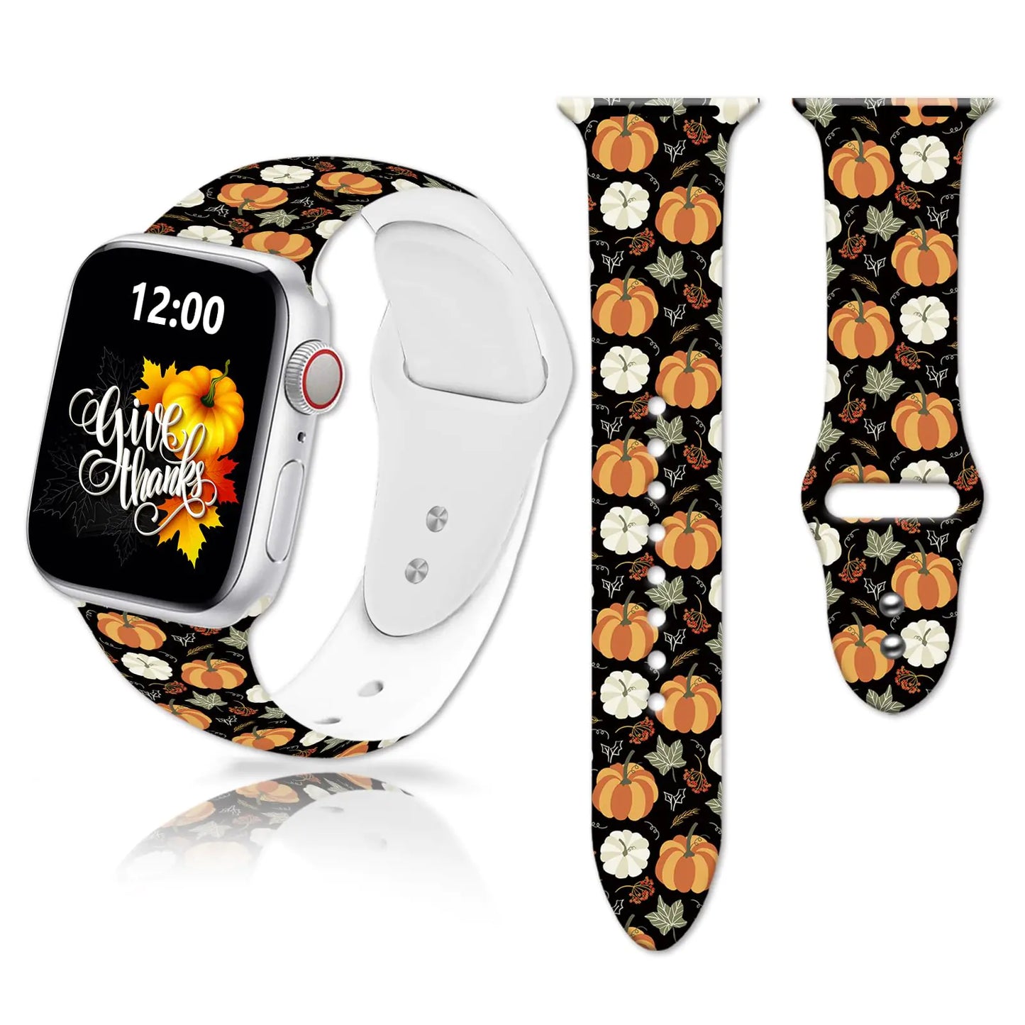 Fall Pumpkins Thanksgiving Watch Band Compatible with Apple Watch Bands 38mm 40mm 41mm for Women Men Autumn Leaves Adjustable Soft Silicone Sport Strap Replacement for iWatch SE Series 7 6 5 4 3 2 1