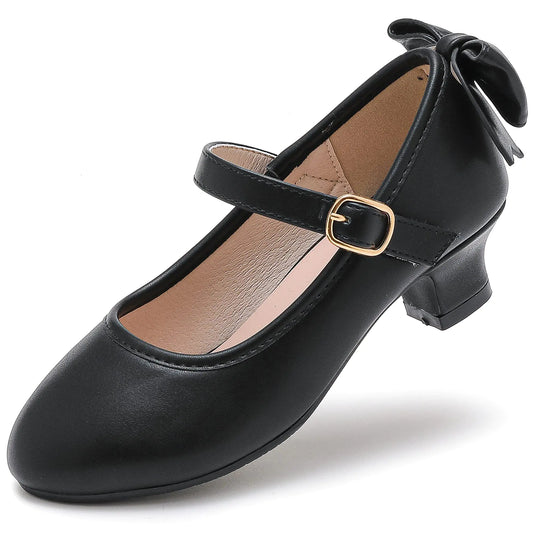 Dufannie Black Shoes for Girls Little Girl Heels Cute Little Girl Heels Princess Shoes Black Performance Graduation Party Shoes Christmas Shoes for Toddler Little Big Girls(3305Black 2)