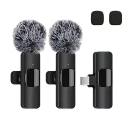 Mini Wireless Lavalier Microphone Windproof Wool Replaceable Lavalier Microphone for iPhone YouTube Vlog Audio Recording