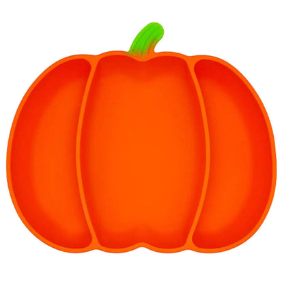 Hemoton Pumpkin Shaped Plate Silicone Suction Plate 3 Compartments Divided Plate Unbreakable Feeding Plate Salad Dish Fruit Tray for Halloween Thanksgiving Party Supplies