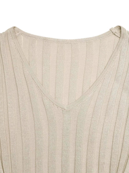 Ribbed Knit V-Neck Long Sleeve Maxi Dress