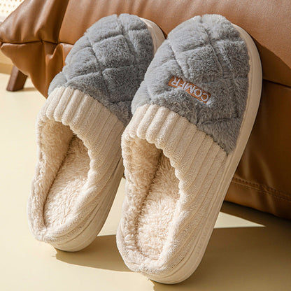Image of Solid Rhombic Letter Home Slippers Winter Warm Non Slip Floor Bedroom Plush Slipper For Couple House Shoes Women Men 1221877110 from Edmene LLC
