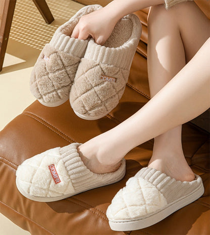 Image of Solid Rhombic Letter Home Slippers Winter Warm Non Slip Floor Bedroom Plush Slipper For Couple House Shoes Women Men 1221877110 from Edmene LLC