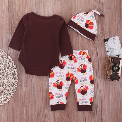 Thanksgiving Letter Print Outfit with Pumpkin Pants Set