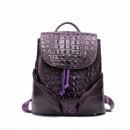 Ancient Style Solid Color Crocodile Pattern Backpack
