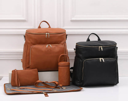 Large Capacity Leisure PU Leather Mommy Backpack