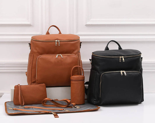 Large Capacity Leisure PU Leather Mommy Backpack