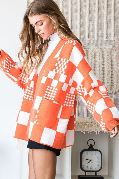 Image of Block Check Open Knit Cardigan 995150289 from Edmene LLC