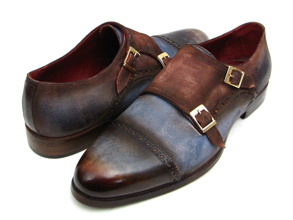 Image of Paul Parkman Mens Captoe Double Monkstrap Antique Blue Brown Suede Id 045An14 658974393 from Edmene LLC