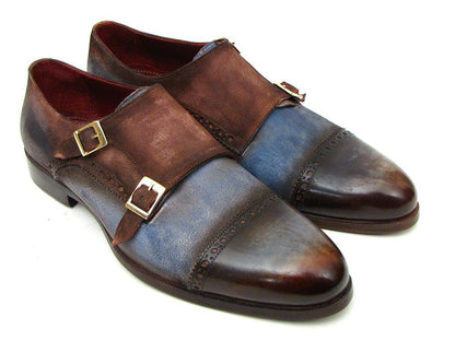 Image of Paul Parkman Captoe Double Monkstrap Antique Blue & Brown... from Edmene LLC