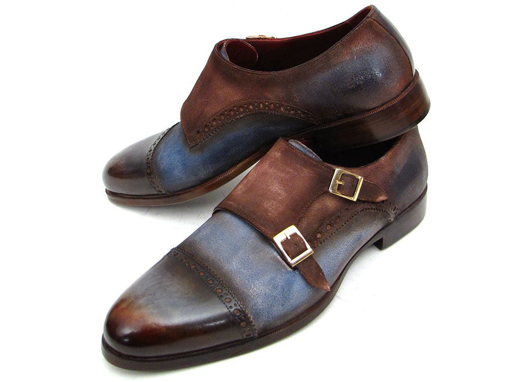 Image of Paul Parkman Mens Captoe Double Monkstrap Antique Blue Brown Suede Id 045An14 658974393 from Edmene LLC